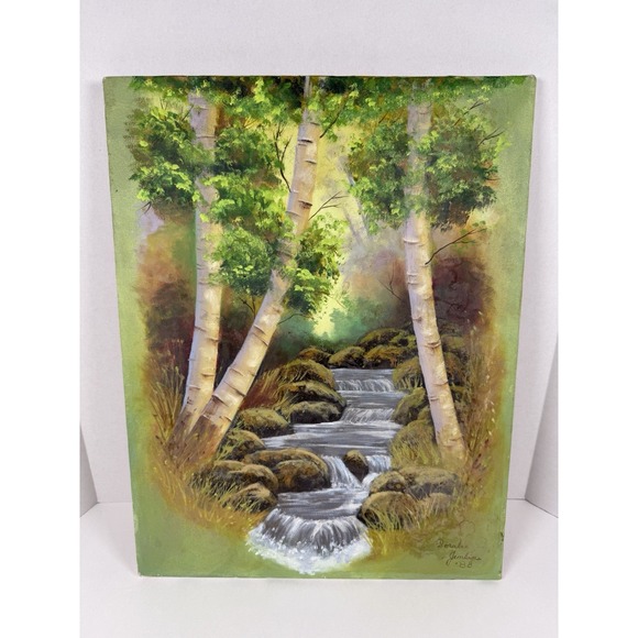Other - Original Oil Painting Trees Waterfall Landscape Signed On Canvas 14x18